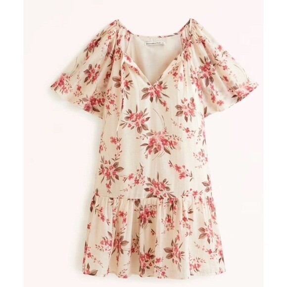 NWT Abercrombie & Fitch Floaty Dress XS Trapeze Mini Floral Boho Lightweight - Picture 2 of 11